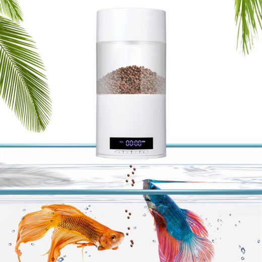 White automatic aquarium fish feeder with digital 24-hour timer