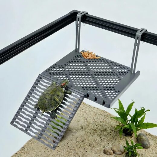 Hanging Turtle Basking Platform With Built-in Food Tray, Zero Zip-Tied, Non-Slip Ramp Terrace, Resting Turtles Dock, For 25-75 Gallon Aquariums Frog Turtle Turtle Tank Accessories