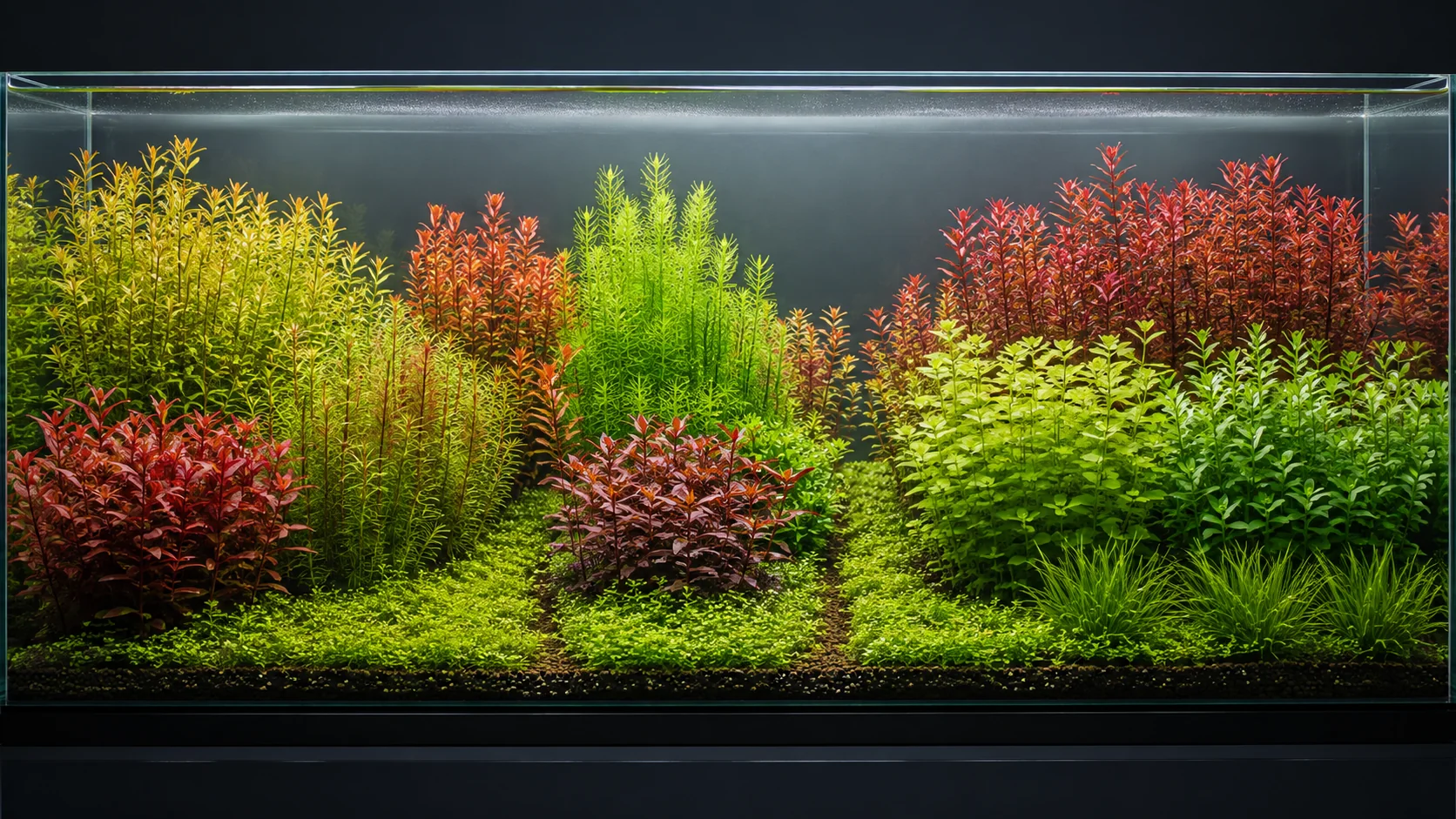 Dutch-inspired aquascape with distinct plant groups, stepped heights and contrasting textures