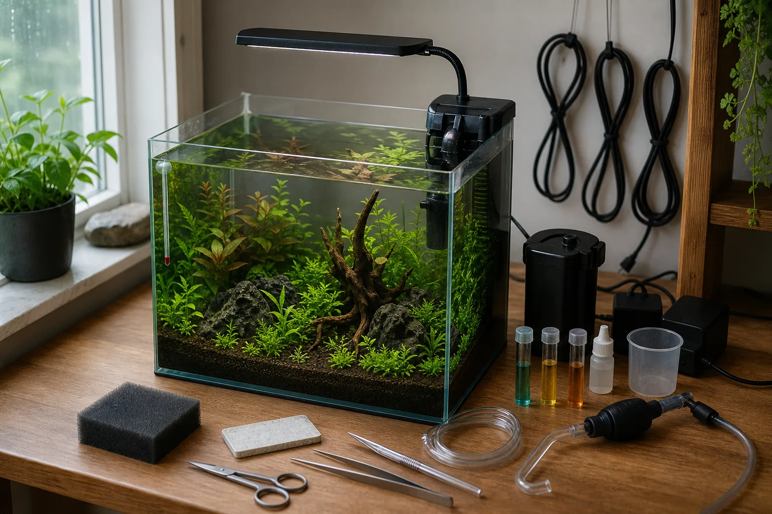 30-litre nano planted aquarium with lighting, filtration and maintenance equipment
