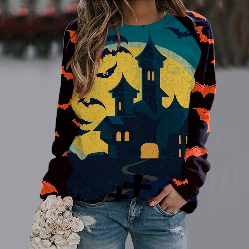 Halloween Cartoon Print Sweatshirt Long Sleeve Pullover Tops Women - Image 3