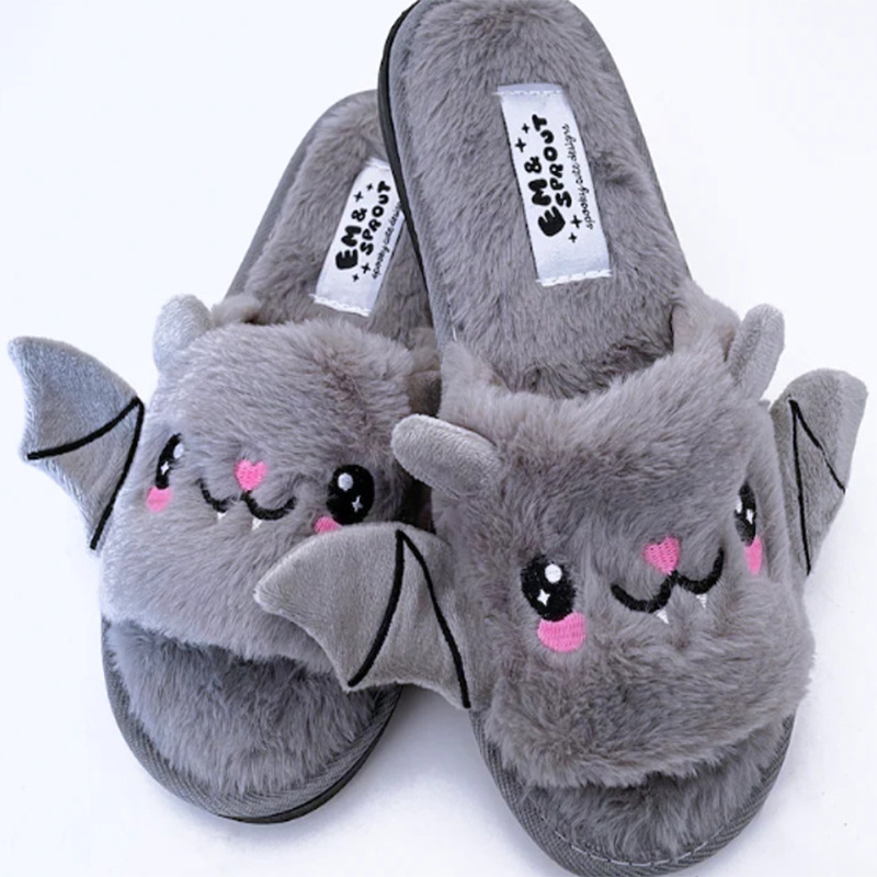 Halloween Shoes Cute Bat Slippers With Wings Winter Warm Home Slippers Women Men - Image 3