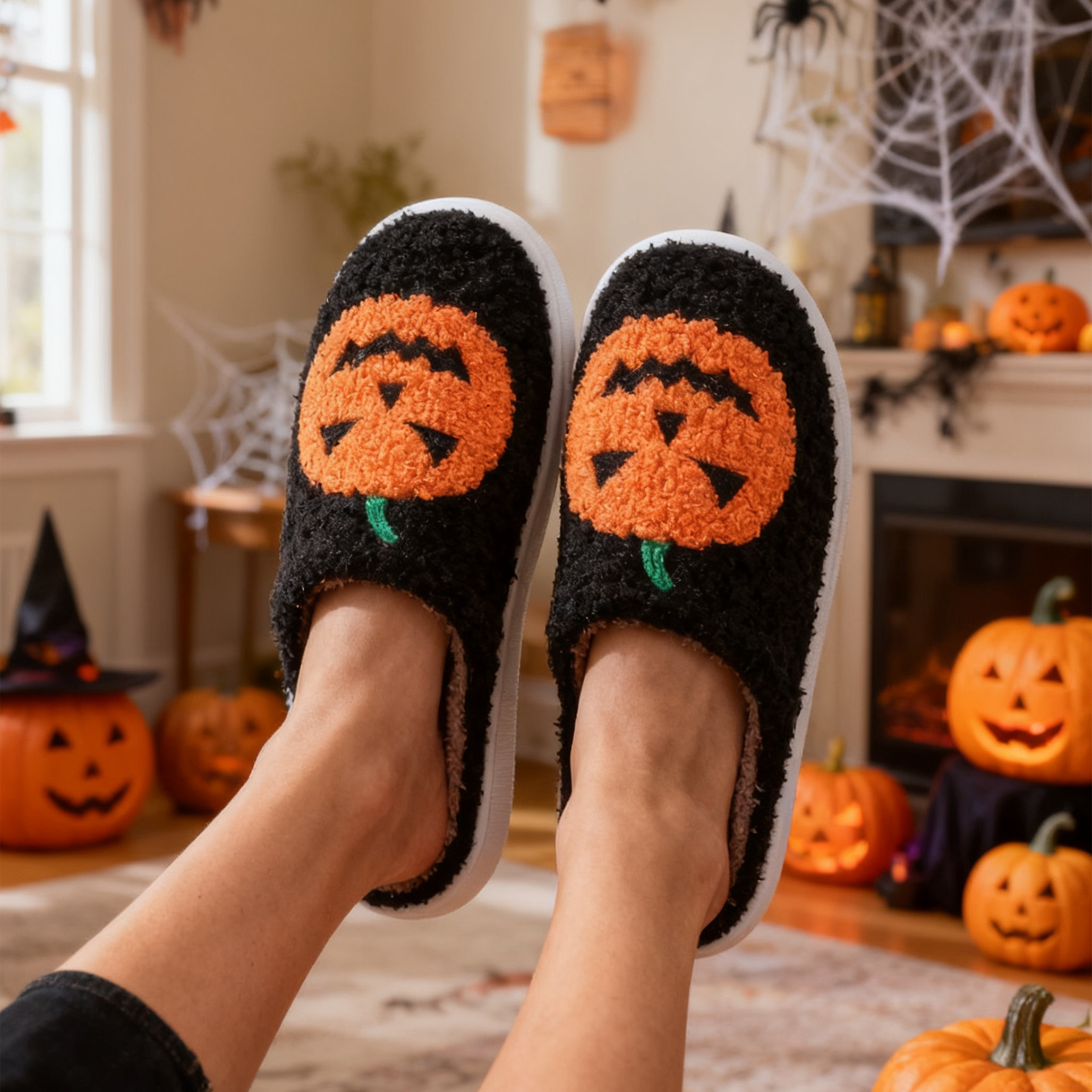 Halloween Pumpkin Cartoon Slippers Warm Winter Slippers Men And Women Couples Indoor House Shoes - Image 2