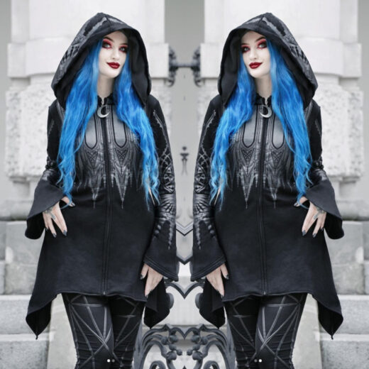 Halloween Cosplay Hoodie Women's Punk Black Long Hooded Printed Sweater
