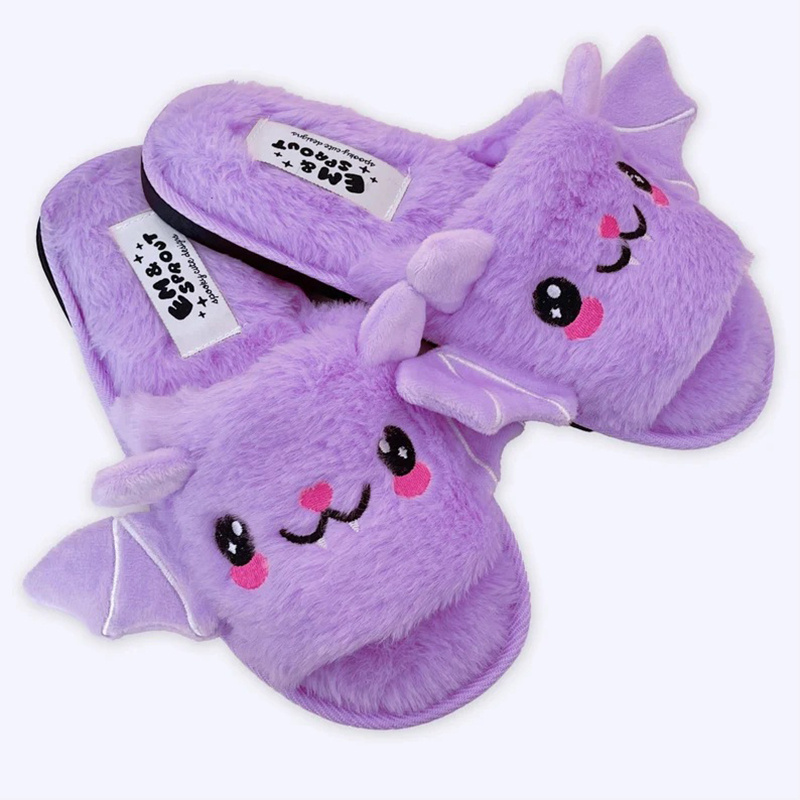 Halloween Shoes Cute Bat Slippers With Wings Winter Warm Home Slippers Women Men - Image 2