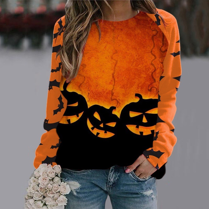 Halloween Cartoon Print Sweatshirt Long Sleeve Pullover Tops Women - Image 4