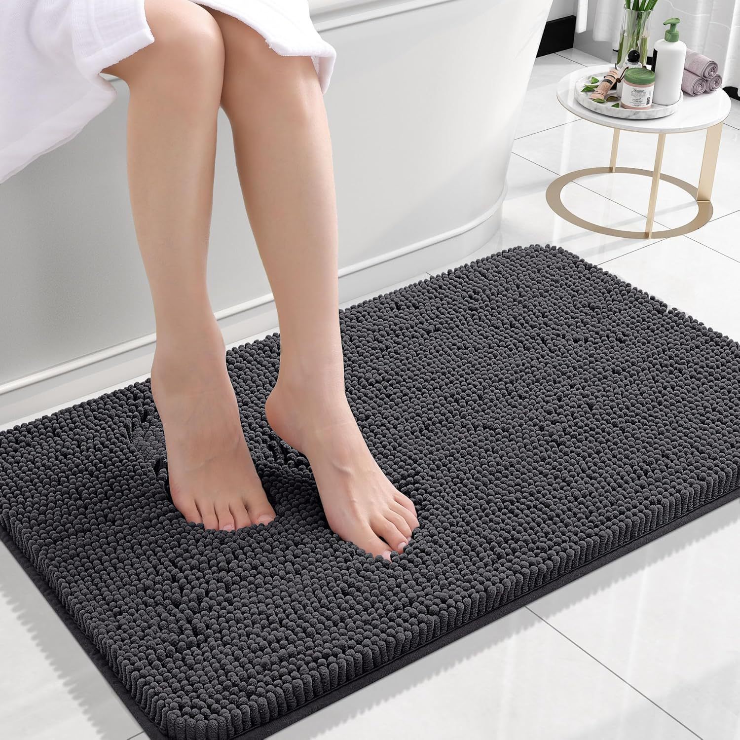 Long Wool Chenille Floor Mat Absorbent Carpet Plain Non-slip Bathroom Bedroom Pedal – product view 5