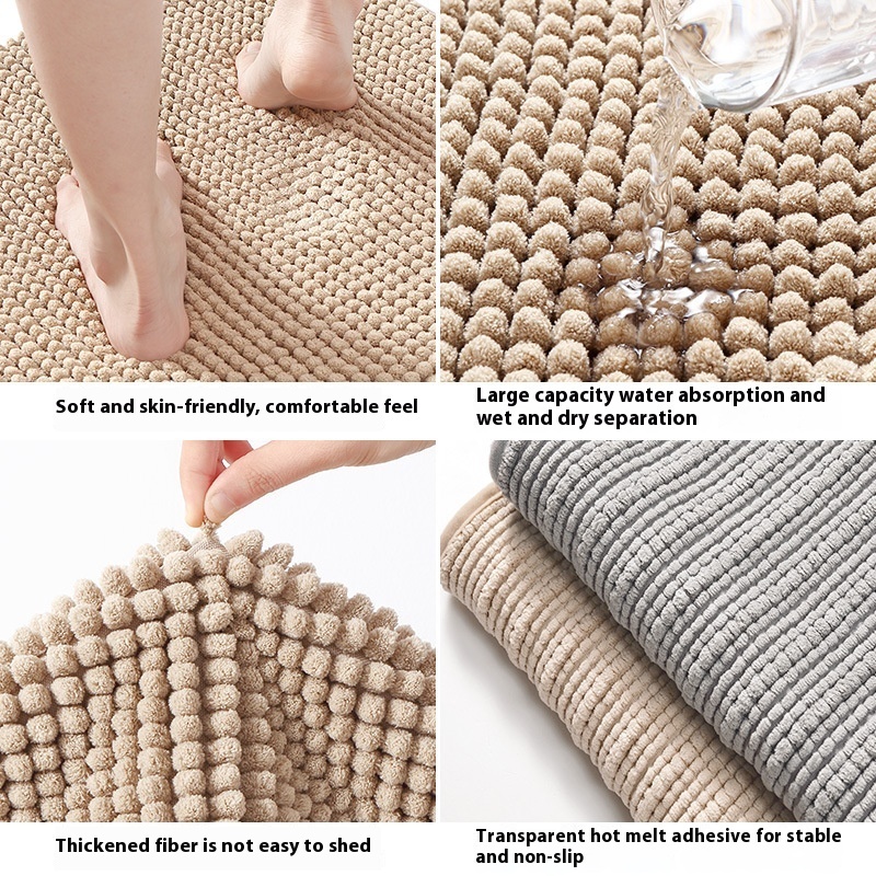 Long Wool Chenille Floor Mat Absorbent Carpet Plain Non-slip Bathroom Bedroom Pedal – product view 2